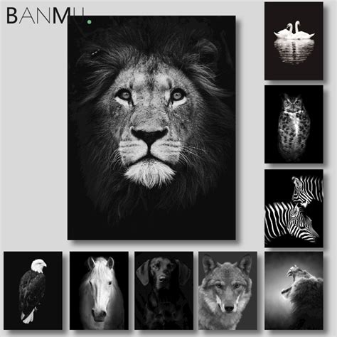 Banmu Nordic Wall Art Canvas Paintings Print Animal Lion Wolf Eagle