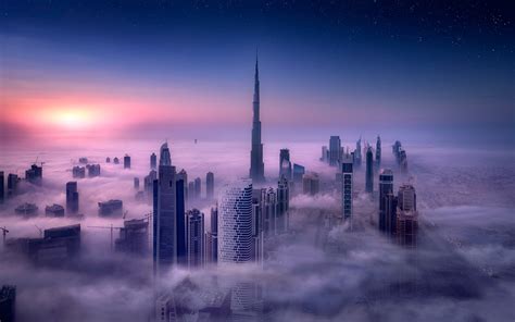 City Cityscape Burj Khalifa Long Exposure 1080p Sunrise Tower Sky Mist Building