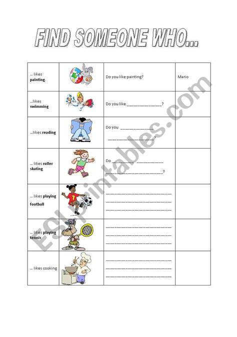 Find Someone Who Esl Worksheet By Cris0405