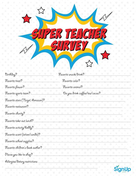 Teacher Appreciation Week Questionnaire A Personalized Teacher T