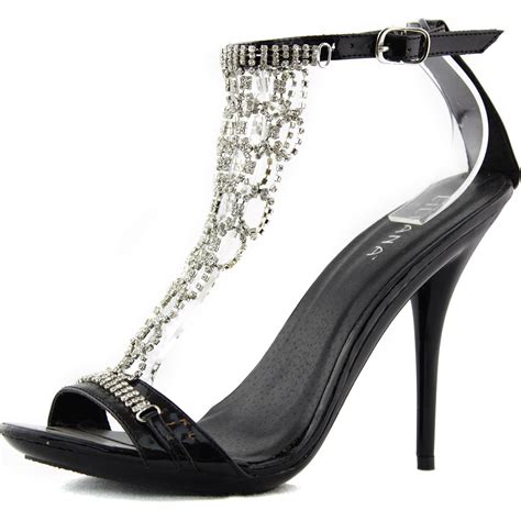 Ankle Strap Stilettos Rhinestone Evening Gown Dance High Heel Sandal Shoes Black Ebay