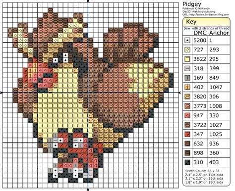 Pokémon Pidgey Pokemon Cross Stitch Cross Stitch Charts Cross Stitch