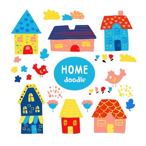 Premium Vector Cute Doodle Color Houses Set Hand Drawn