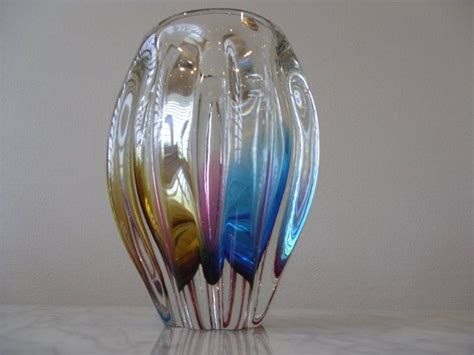 Vintage Sanyu Japan Art Glass Bowlashtray Red Violet Blue Etsy