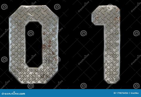 Set Of Numbers 0 1 Made Of Industrial Metal On Black Background 3d
