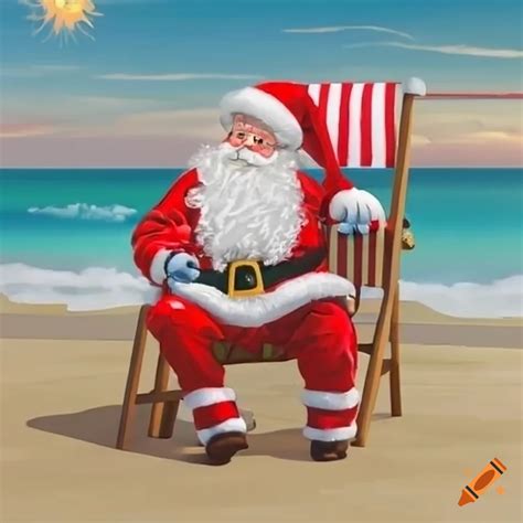 Illustration Of Santa Claus Relaxing On A Deck Chair On Craiyon