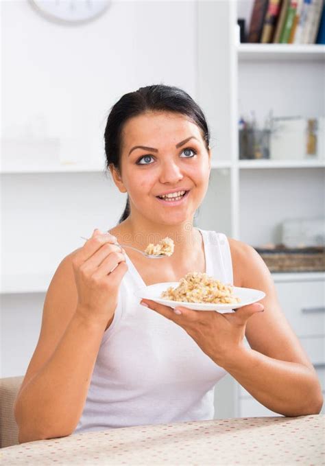 Young Woman Eating Breakfast Stock Photo Image Of Color Brunette