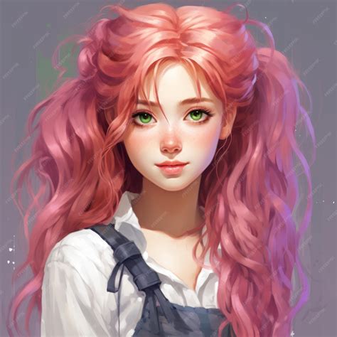 Premium Ai Image An Illustration Of A Girl With Pink Hair And Green Eyes