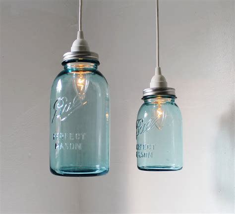 Sea Glass Mason Jar Pendant Lights Set Of 2 Hanging Antique