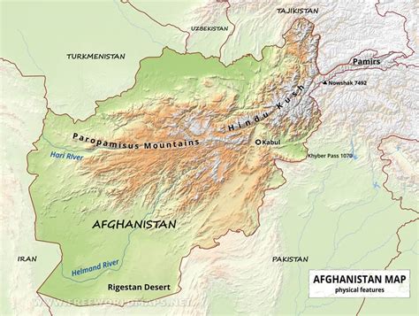 Detailed map of afghanistan and neighboring countries. Afghanistan Physical Map