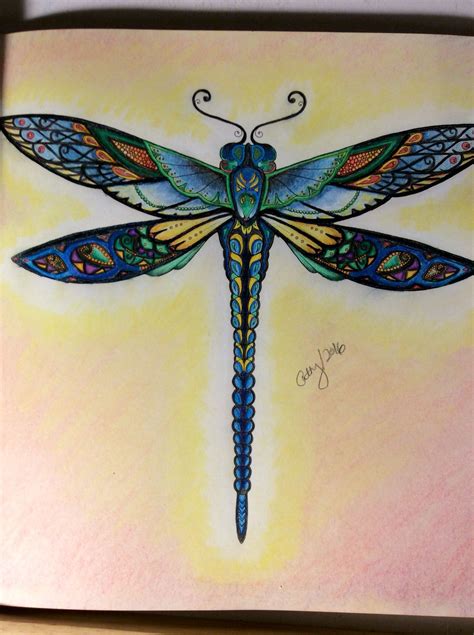 Dragonfly Enchanted Forest Johanna Basford Cathyc Pencil Crayons