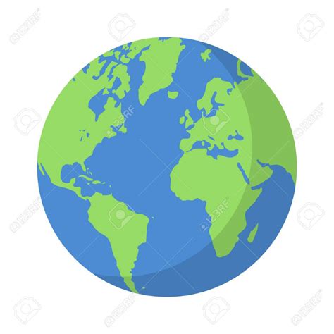 Planet Earth Or World Globe With Oceans And Water Flat Vector Color