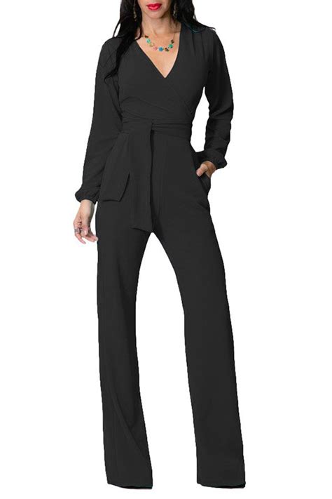 Hualong Long Sleeve Womens Black One Piece Fitted Jumpsuit Online