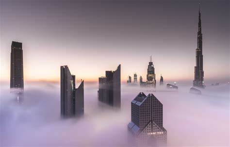 Dubai Cityscape Mist Burj Khalifa United Arab Emirates Wallpapers