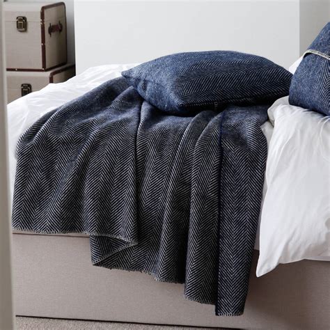 Extra Large Navy And Grey Herringbone Wool Throw By Marquis And Dawe