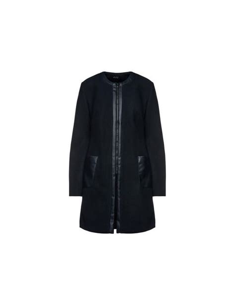 Conquista Black Mouflon Coat With Faux Leather Detail In Blue Lyst