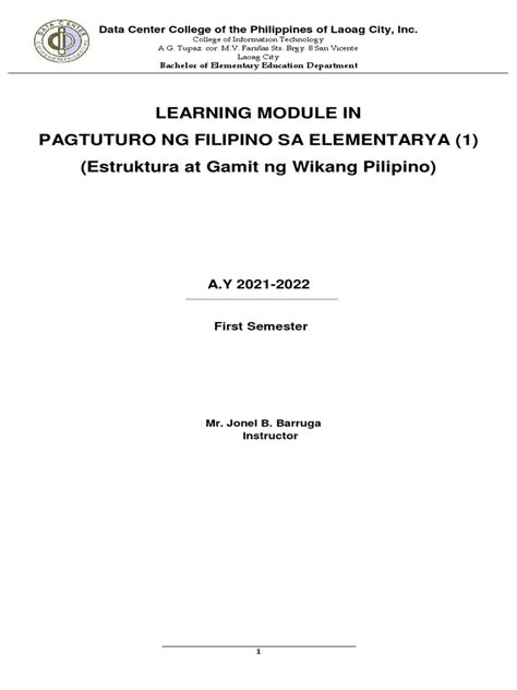 Pagtuturo Ng Filipino Sa Elementarya Modyul 1 1st Sem Pdf