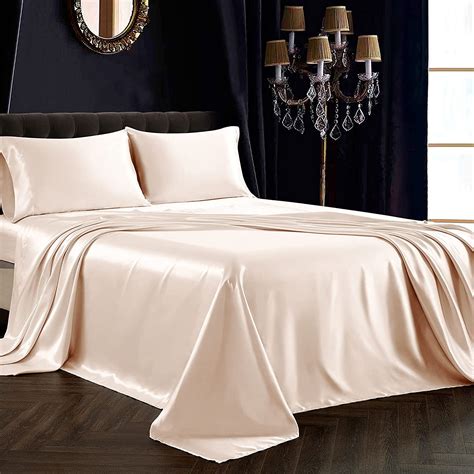 Amazon Com Siinvdabzx Pcs Satin Sheet Set Queen Size Ultra Silky Soft Blush Satin Queen Bed
