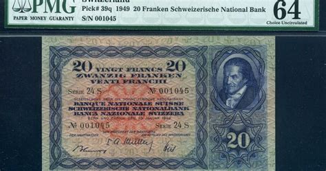 Switzerland Banknotes 20 Swiss Francs Banknote 1949 Johann Heinrich