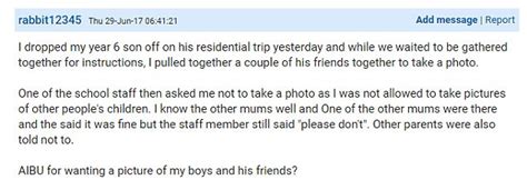 Mumsnet User Told She Can T Take Photos Of Son At School Daily Mail