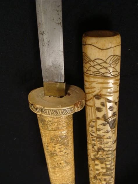 Japanese Samurai Wakizashi Sword Ivorybone Hand Engrvd