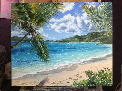 Tropical Beach Painting Commission Oil Painting Landscape Etsy