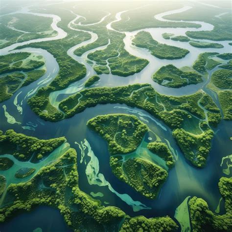 Premium Ai Image Aerial View Of A River Delta With Lush Green