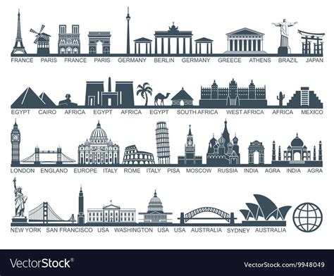 Icons World Tourist Attractions Royalty Free Vector Image