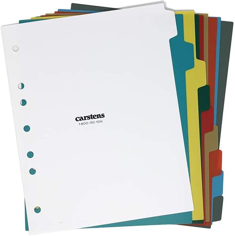 Carstens Heavy Duty Plastic Dividers 9 Tab Multi Color Blank For