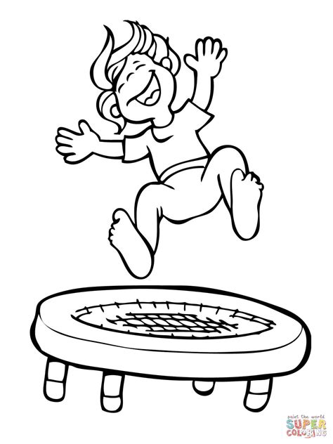 Kid Jumping On The Trampoline Coloring Page Free Printable