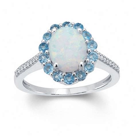 Oval Lab Created Opal Swiss Blue Topaz And White Sapphire Frame Ring