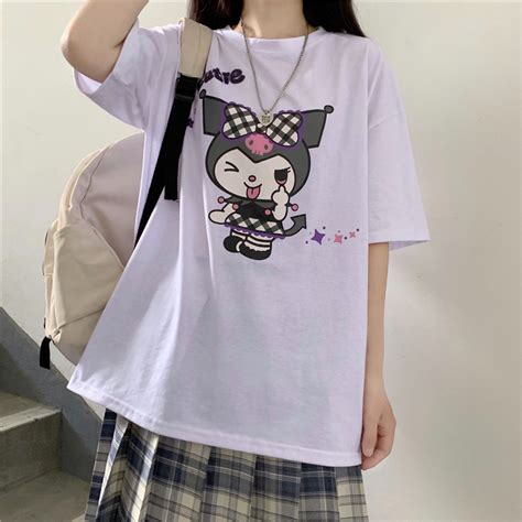 Harajuku Cartoon Cute Funny Print Short Sleeve Kuromi T Shirt Women