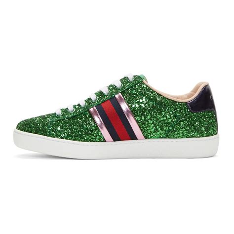 Lyst Gucci Green Glitter Ace Sneakers In Pink