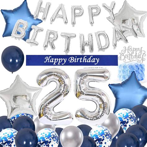 Joymemo 25th Birthday Party Decorations Blue Silver For Men Happy