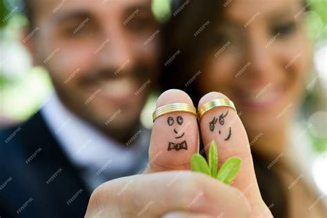 Primer Plano De Los Recién Casados Pintado En Los Dedos Foto Gratis