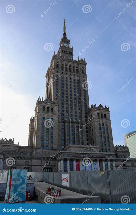 Palace of Culture and Science, Symbol of Warsaw, and Skyscrapers Stock