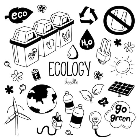 Estilos De Dibujo A Mano Con Elementos De Ecología Doodle Ecología