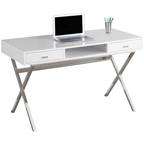 Monarch 48 Modern Writing Desk In Glossy White And Silver I 7211