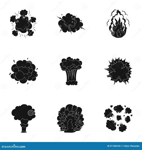 A Set Of Icons About The Explosion Various Explosions A Cloud Of