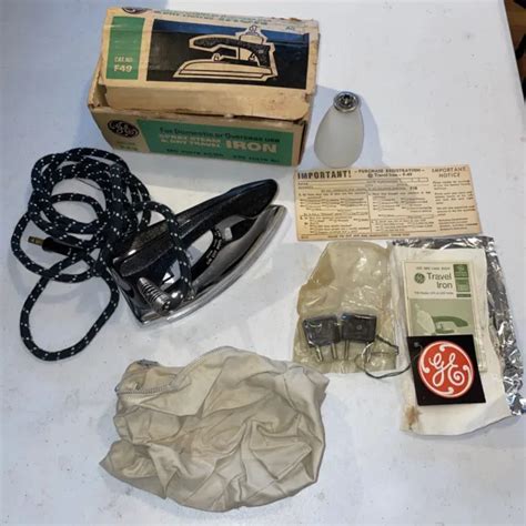 Vintage Ge Spray Steam And Dry Travel Iron Cat No F49 Worig Box