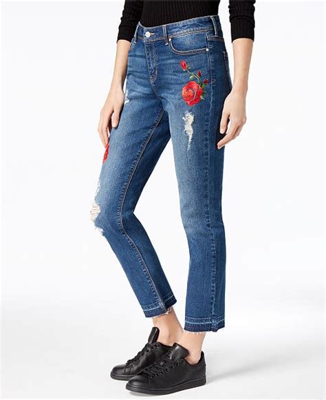 Black Daisy Juniors Ripped Embroidered Jeans Jeans Juniors Macys