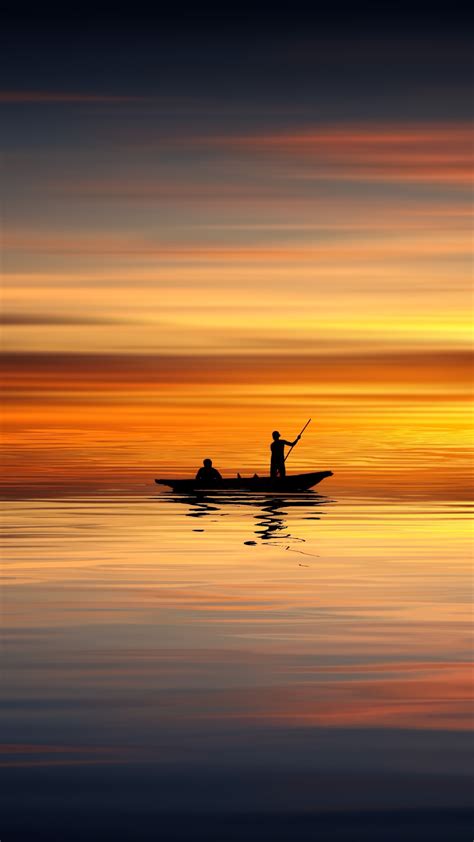 1080x1920 Boat Ocean Sunset Landscape Photography Hd 5k For