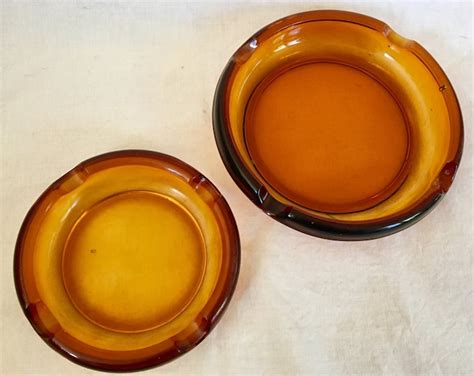 Vintage Mid Century Amber Glass Ash Tray Jewelry Dish Mens Etsy