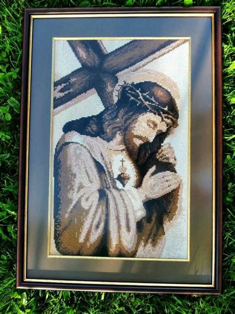 Jesus With A Cross Cross Stitch Jezus Z Krzyżem Hand Made Haft