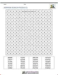 Number Search Worksheets