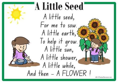 A Little Seed Poem With Sunflowers And Two Children Sitting In Front Of It
