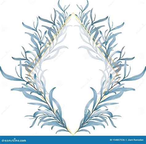 Blue Leaves Golden Frame Wedding Invitation Multipurpose Cards Stock