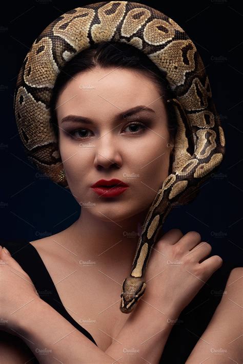 Portrait Of Woman With Snake By Len Foto On Creativemarket Photography Pictures Photography