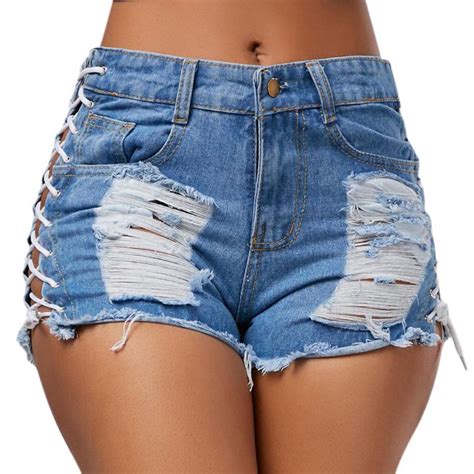 Fashion Jeans Bandage Women Shorts Sexy Lace Up High Waisted Holes Jeans Shorts 2018 Summer