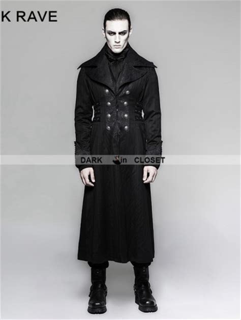 Punk Rave Black Gentleman Steampunk Stripe Long Coat For Men